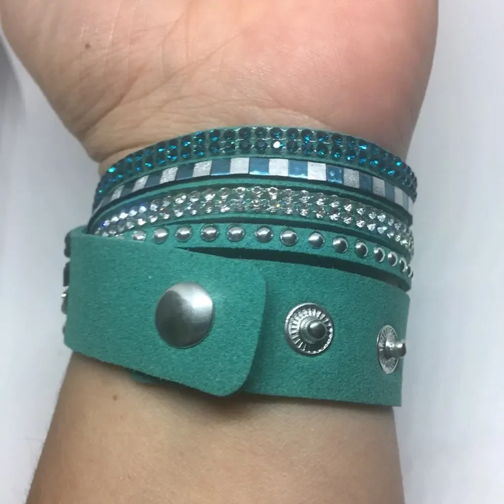 Mix Stud Slit Layer Wrap Bracelet - Teal